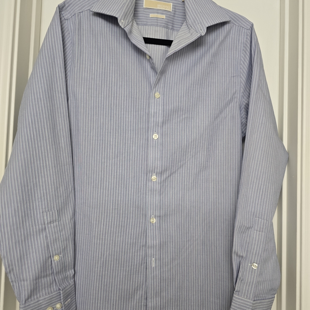 Michael Kors Men's Blue Striped Dress Shirt